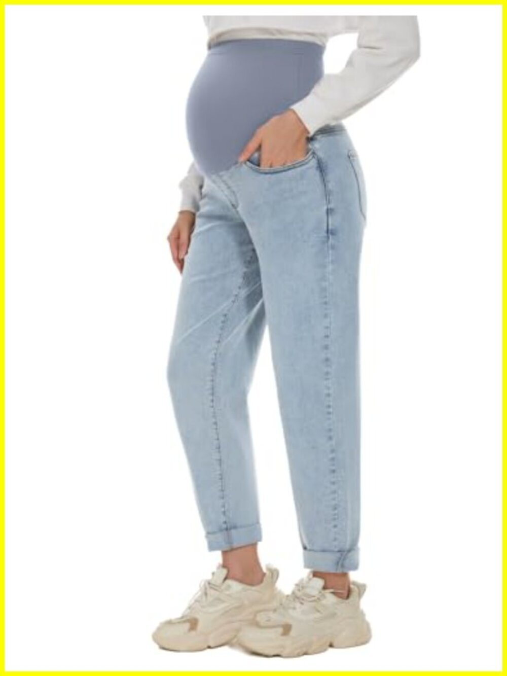 Maternity Boyfriend Jeans Over Belly Stretch Comfy Loose Denim Pants with